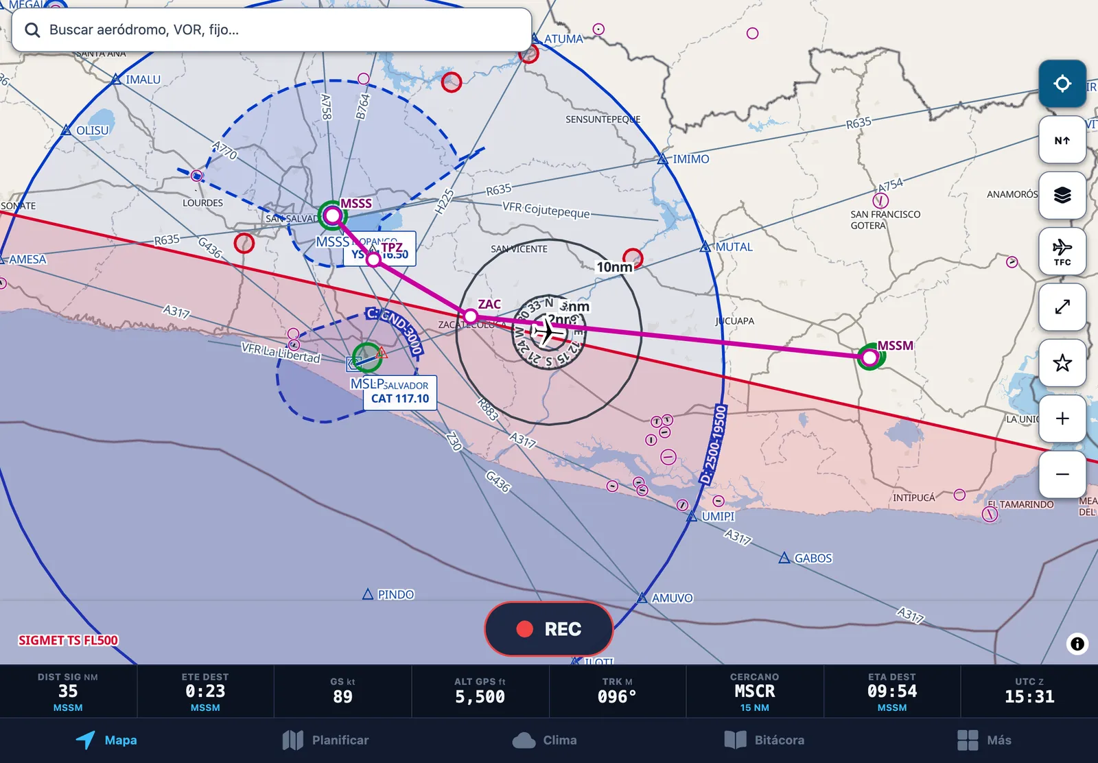El mismo mapa con el tema claro para luz solar directa